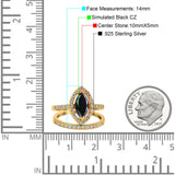 Two Piece Halo Marquise Art Deco Wedding Engagement Bridal Ring Round Simulated Cubic Zirconia 925 Sterling Silver