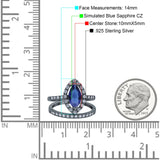 Two Piece Halo Marquise Art Deco Wedding Engagement Bridal Ring Round Simulated Cubic Zirconia 925 Sterling Silver