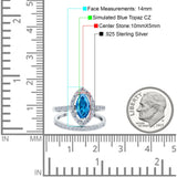 Two Piece Halo Marquise Art Deco Wedding Engagement Bridal Ring Round Simulated Cubic Zirconia 925 Sterling Silver