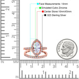 Two Piece Halo Marquise Art Deco Wedding Engagement Bridal Ring Round Simulated Cubic Zirconia 925 Sterling Silver
