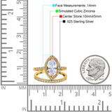 Two Piece Halo Marquise Art Deco Wedding Engagement Bridal Ring Round Simulated Cubic Zirconia 925 Sterling Silver