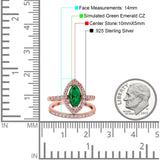 Two Piece Halo Marquise Art Deco Wedding Engagement Bridal Ring Round Simulated Cubic Zirconia 925 Sterling Silver