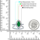 Two Piece Halo Marquise Art Deco Wedding Engagement Bridal Ring Round Simulated Cubic Zirconia 925 Sterling Silver