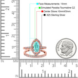 Two Piece Halo Marquise Art Deco Wedding Engagement Bridal Ring Round Simulated Cubic Zirconia 925 Sterling Silver