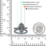 Two Piece Halo Marquise Art Deco Wedding Engagement Bridal Ring Round Simulated Cubic Zirconia 925 Sterling Silver