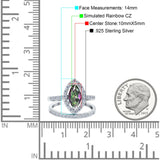 Two Piece Halo Marquise Art Deco Wedding Engagement Bridal Ring Round Simulated Cubic Zirconia 925 Sterling Silver