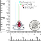 Two Piece Halo Marquise Art Deco Wedding Engagement Bridal Ring Round Simulated Cubic Zirconia 925 Sterling Silver