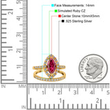 Two Piece Halo Marquise Art Deco Wedding Engagement Bridal Ring Round Simulated Cubic Zirconia 925 Sterling Silver