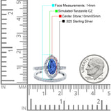 Two Piece Halo Marquise Art Deco Wedding Engagement Bridal Ring Round Simulated Cubic Zirconia 925 Sterling Silver