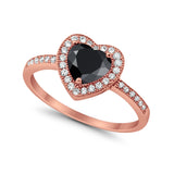 Halo Dazzling Heart Promise Ring Round Simulated CZ 925 Sterling Silver