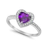 Halo Dazzling Heart Promise Ring Round Simulated CZ 925 Sterling Silver