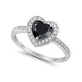 Halo Dazzling Heart Promise Ring Round Simulated CZ 925 Sterling Silver