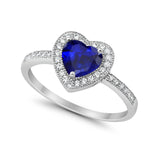 Halo Dazzling Heart Promise Ring Round Simulated CZ 925 Sterling Silver