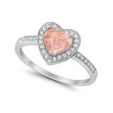 Halo Dazzling Heart Promise Ring Round Simulated CZ 925 Sterling Silver