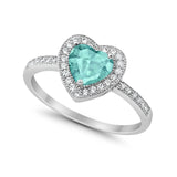 Halo Dazzling Heart Promise Ring Round Simulated CZ 925 Sterling Silver