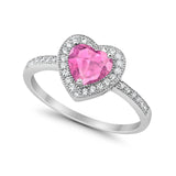 Halo Dazzling Heart Promise Ring Round Simulated CZ 925 Sterling Silver