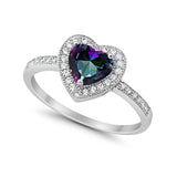 Halo Dazzling Heart Promise Ring Round Simulated CZ 925 Sterling Silver