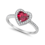 Halo Dazzling Heart Promise Ring Round Simulated CZ 925 Sterling Silver