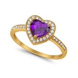 Halo Dazzling Heart Promise Ring Round Simulated CZ 925 Sterling Silver