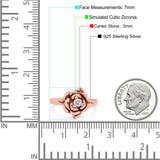 Rose Flower Ring Round Shape Simulated Cubic Zirconia 925 Sterling Silver