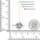 Rose Flower Ring Round Shape Simulated Cubic Zirconia 925 Sterling Silver