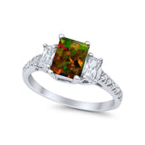 Emerald Cut Engagement Ring Round Simulated Cubic Zirconia 925 Sterling Silver