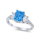 Emerald Cut Engagement Ring Round Simulated Cubic Zirconia 925 Sterling Silver