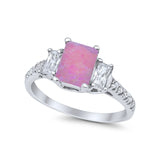 Emerald Cut Engagement Ring Round Simulated Cubic Zirconia 925 Sterling Silver