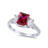Emerald Cut Engagement Ring Round Simulated Cubic Zirconia 925 Sterling Silver