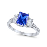 Emerald Cut Engagement Ring Round Simulated Cubic Zirconia 925 Sterling Silver