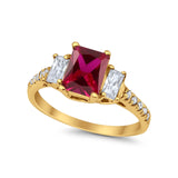 Emerald Cut Engagement Ring Round Simulated Cubic Zirconia 925 Sterling Silver