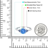 Art Deco Wedding Engagement Bridal Ring Round Simulated Blue Sapphire Cubic Zirconia 925 Sterling Silver