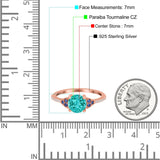 Art Deco Wedding Engagement Bridal Ring Round Simulated Blue Sapphire Cubic Zirconia 925 Sterling Silver