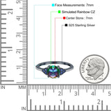 Art Deco Wedding Engagement Bridal Ring Round Simulated Blue Sapphire Cubic Zirconia 925 Sterling Silver