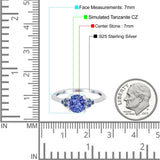 Art Deco Wedding Engagement Bridal Ring Round Simulated Blue Sapphire Cubic Zirconia 925 Sterling Silver