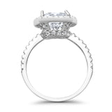 Halo Wedding Ring Cushion Cut Round Simulated Cubic Zirconia 925 Sterling Silver