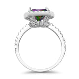 Halo Wedding Ring Cushion Cut Round Simulated Cubic Zirconia 925 Sterling Silver