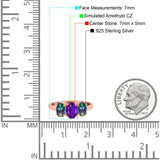 Three Stone Engagement Ring Oval Cut Rainbow Simulated Cubic Zirconia 925 Sterling Silver