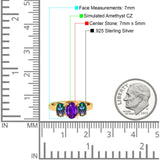 Three Stone Engagement Ring Oval Cut Rainbow Simulated Cubic Zirconia 925 Sterling Silver