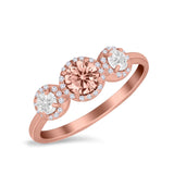 Halo Three Stone Wedding Ring Round Simulated Cubic Zirconia 925 Sterling Silver