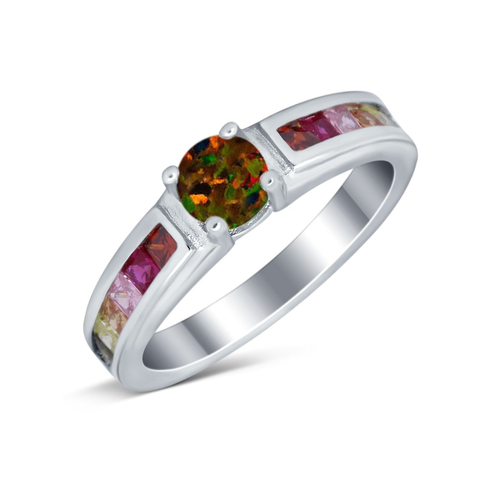 Soliaire Accent Multicolored Simulated Cubic Zirconia Ring 925 Sterling Silver