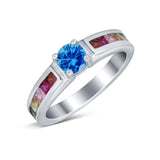 Soliaire Accent Multicolored Simulated Cubic Zirconia Ring 925 Sterling Silver