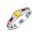 Soliaire Accent Multicolored Simulated Cubic Zirconia Ring 925 Sterling Silver