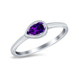 Pear Solitaire Wedding Ring Bezel Simulated Cubic Zirconia 925 Sterling Silver