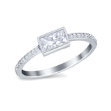 Accent Ring Emerald Cut Round Simulated Cubic Zirconia 925 Sterling Silver