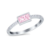 Accent Ring Emerald Cut Round Simulated Cubic Zirconia 925 Sterling Silver