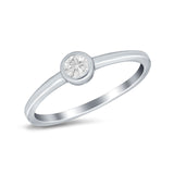 Petite Dainty Wedding Ring Bezel Simulated Cubic Zirconia 925 Sterling Silver