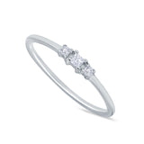 Three Stone Princess Cut Petite Ring Simulated Cubic Zirconia 925 Sterling Silver