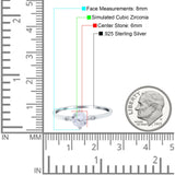 Three Stone Art Deco Engagement Ring Round Simulated Cubic Zirconia 925 Sterling Silver