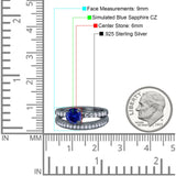 Art Deco Two Piece Wedding Bridal Ring Band Round Simulated Cubic Zirconia 925 Sterling Silver